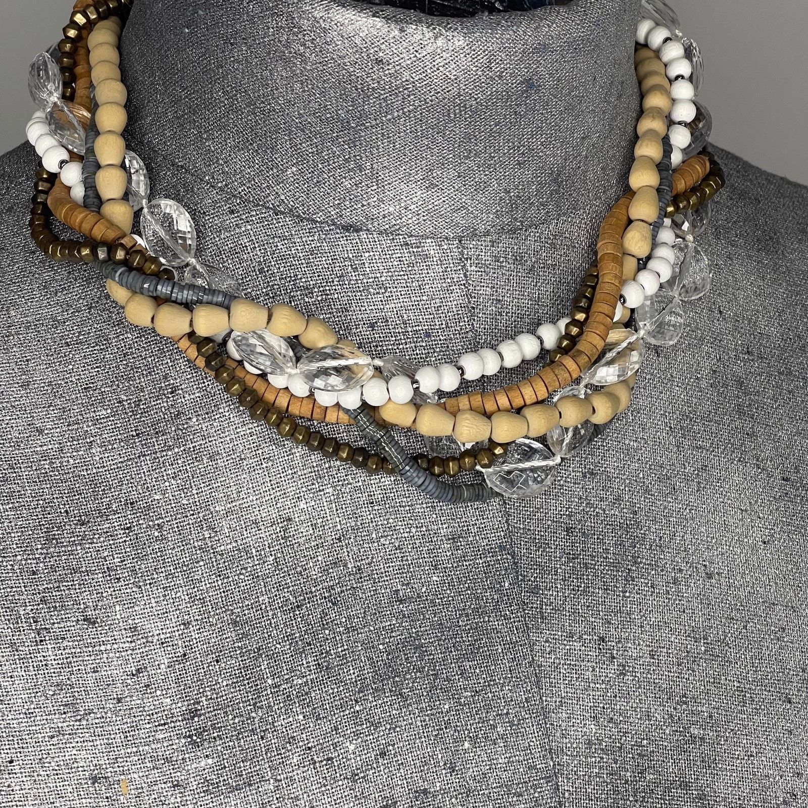 Ann Taylor Loft Necklace Natural Tribal Beaded Signed Jewelry Twisted Beads